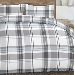 Dormisette Luxury German Flannel 3-piece Cotton Duvet Cover Set Blue/Gray Plaid